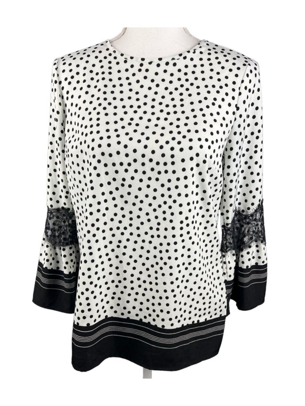 Karl Lagerfeld Paris Polka Dot & Lace Bell Sleeve Blouse XS